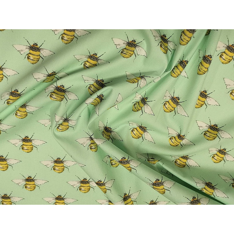1M 100% Cotton Poplin Mint Continuous Bees Fabric x 112cm / 44