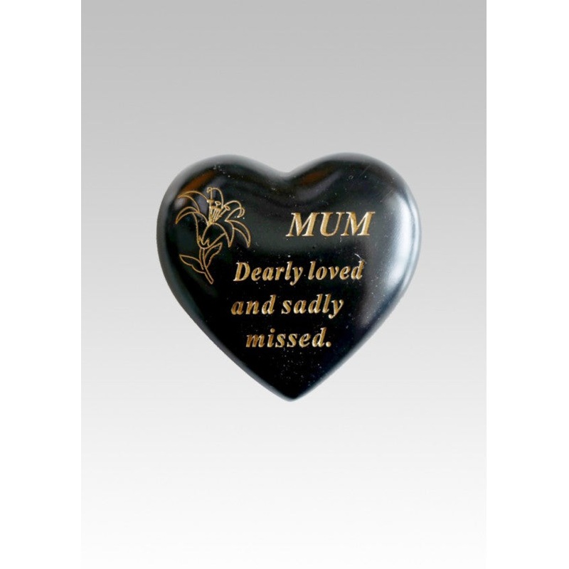 Black & Gold Lily Heart Stone – Mum