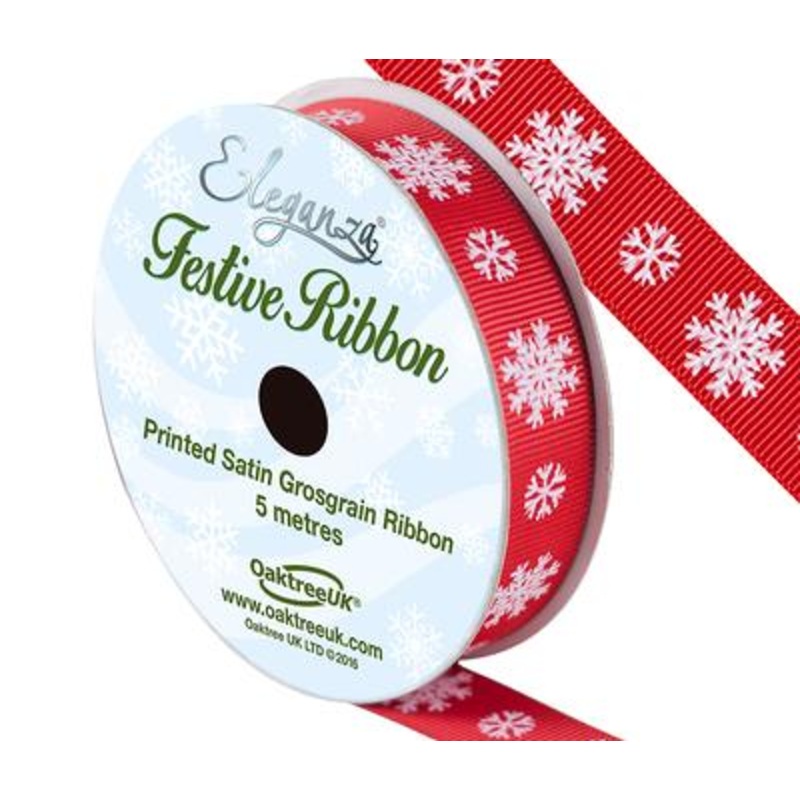 Satin Grosgrain Snow Flake Red 15mm x 5m