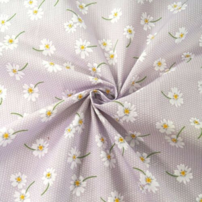 1 Metre Daisy Polycotton on Polkadot Grey Background Fabric 112cm Width