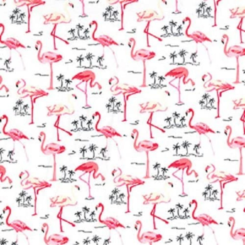 1 Metre pink Flamingo on Ivory Background 100% Cotton Fabric x 110cm Width