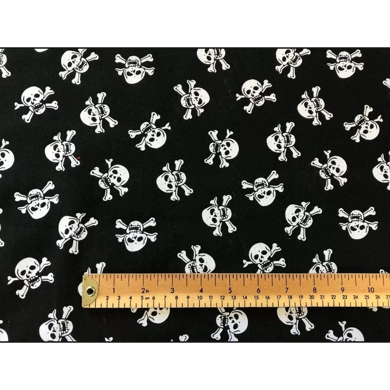 1 Metre Pirate Skull & Crossbones on Black 100% Cotton Fabric x 110cm Width stock location a2 – B89