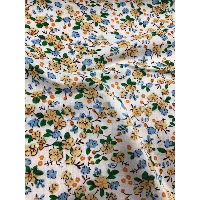 1 metre Yellow Polycotton Buttercup & Forget Me Not Fabric x 112cm / 44 – EP583