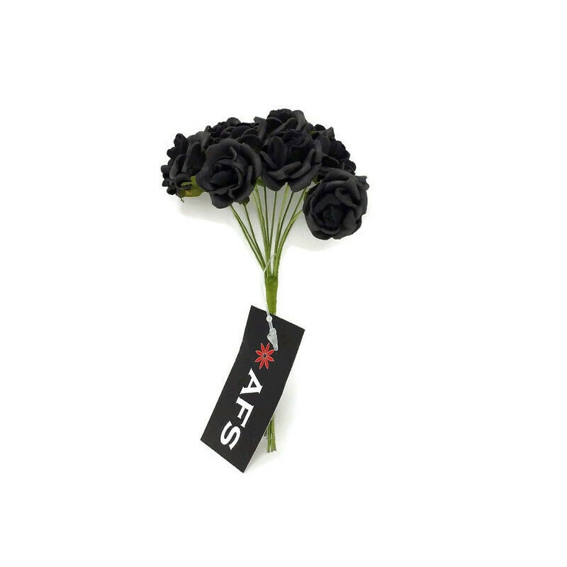 12 Miniature Foam Roses – Black