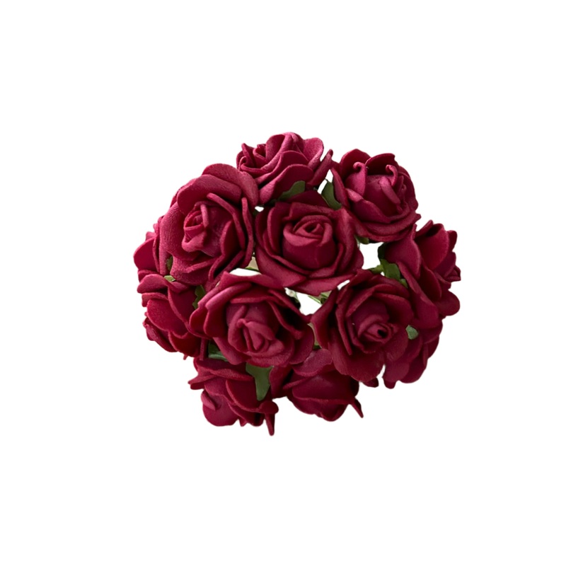 12 Miniature Foam Roses – Burgundy