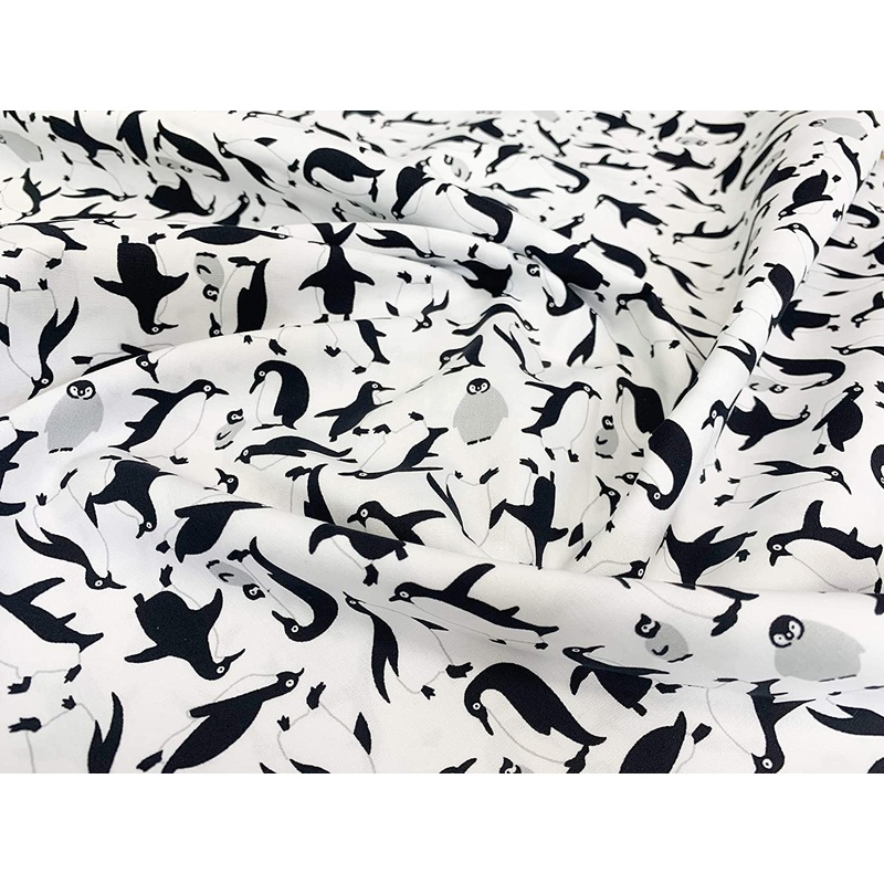1M 100% Cotton Poplin Penguins on White 110cm (45 inches)