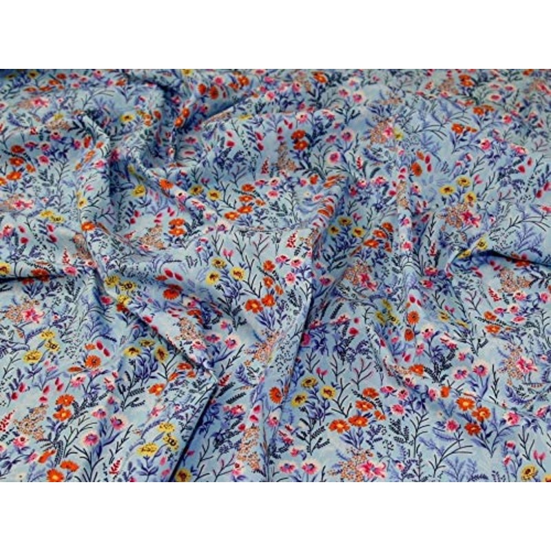 1m Meadow Flowers on Blue Background100% Cotton Fabric x 110cm Width