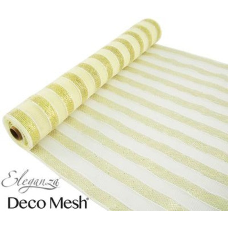 Deco Mesh Metallic Gold & Ivory Stripe 53cm x 9.1m