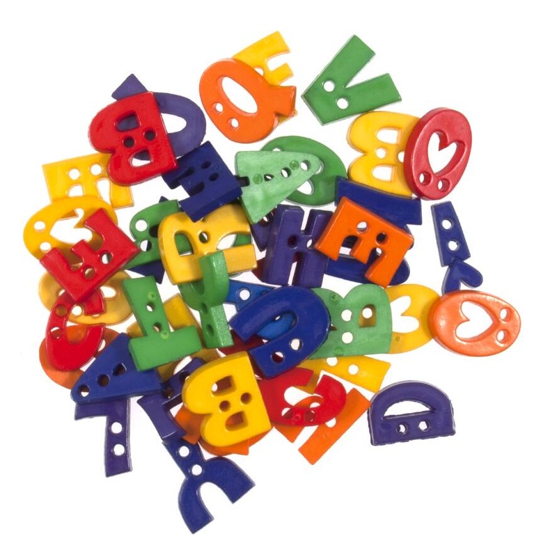 Novelty Craft Buttons, Bright Alphabet, Pack of 20g