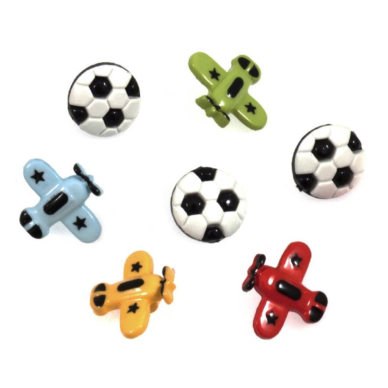 Novelty Craft Buttons – Football & Planes – Pack of 7
