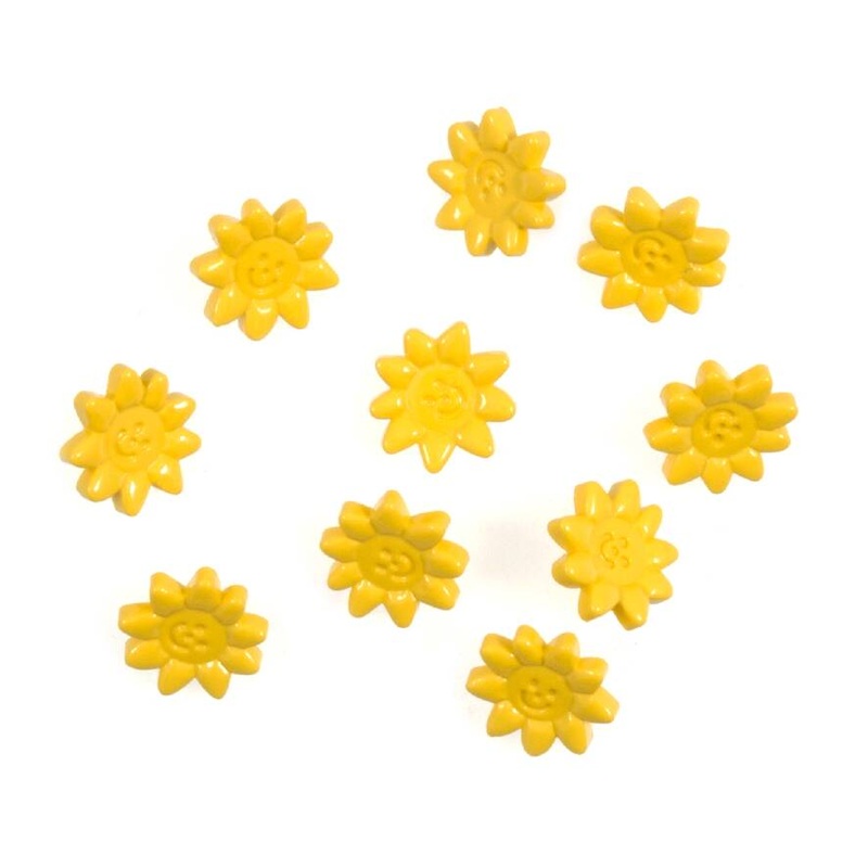 Novelty Craft Buttons, Happy Yellow Flowers – Pack of 10