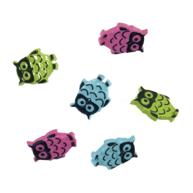 Novelty Craft Buttons, Owls, Pack of 6