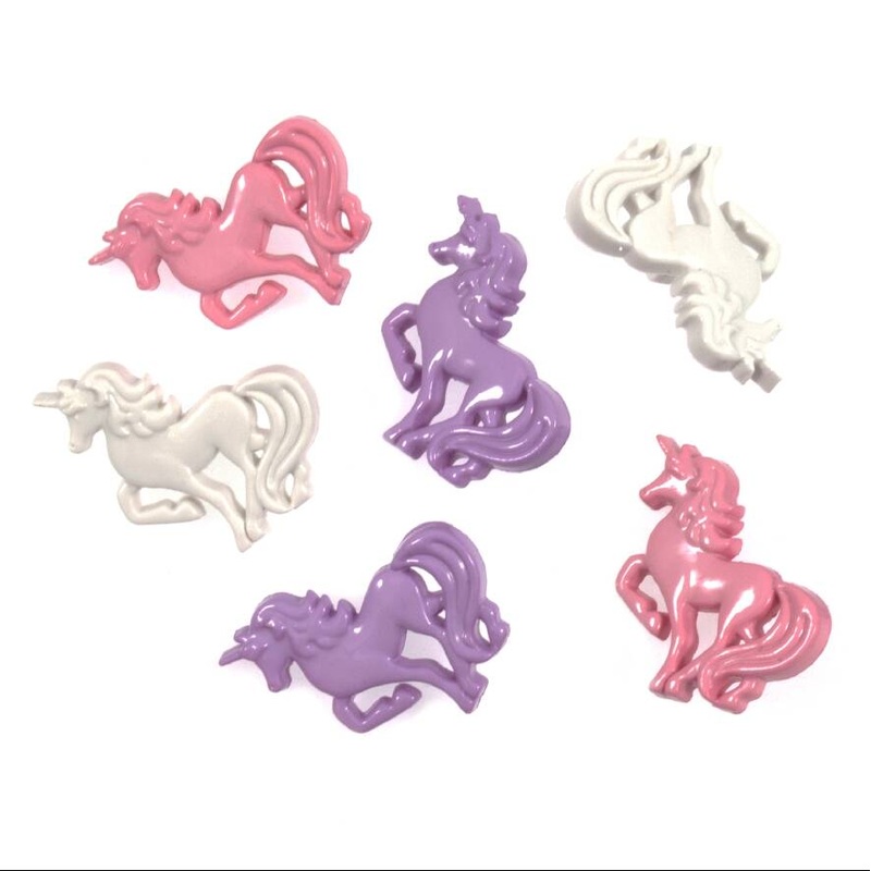 Pack of 6 Novelty Buttons – Unicorns – White, Lilac, and Pink