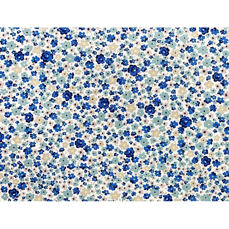 1 Metre Blue, Aqua and Grey Small Floral on Ivory Background 100% Cotton Fabric x 112cm / 44 –