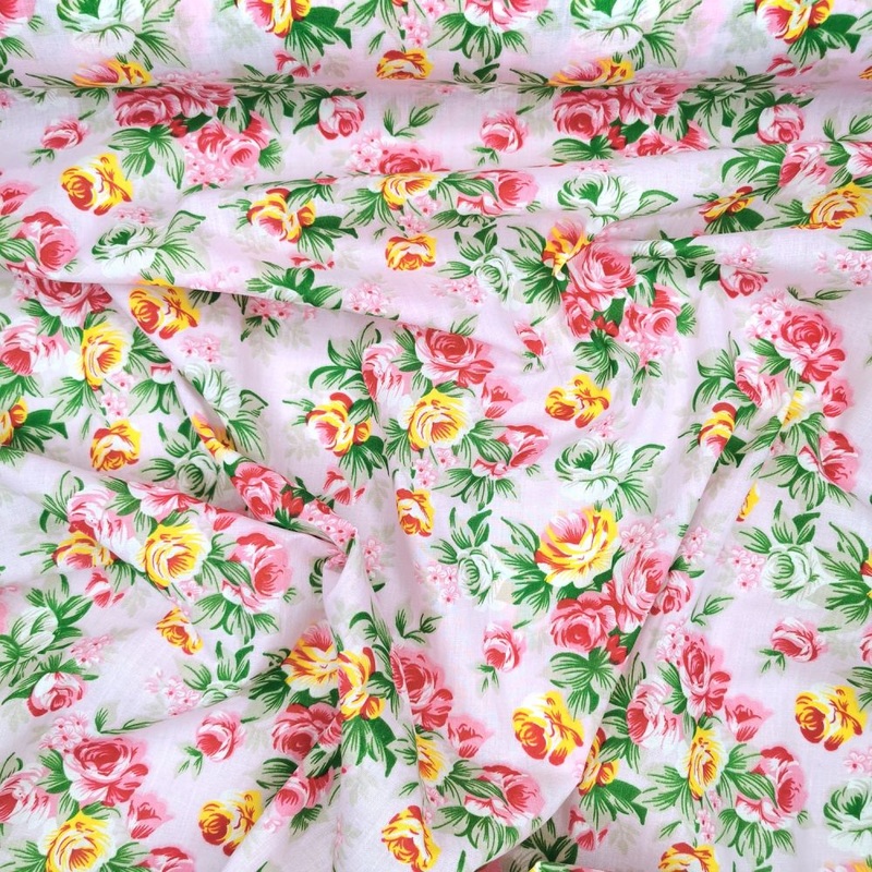 1 Metre Lilac Vintage Rose Polycotton Fabric x 112cm / 44 stock location e3