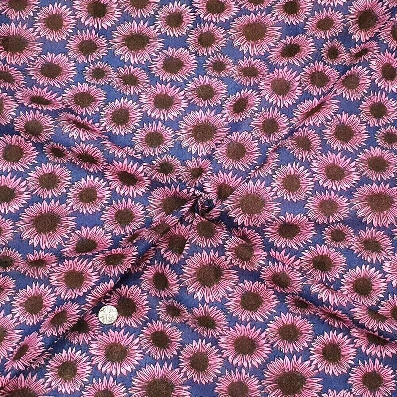1 Metre Polycotton Pink Sunflower on Navy Background – 45 Width