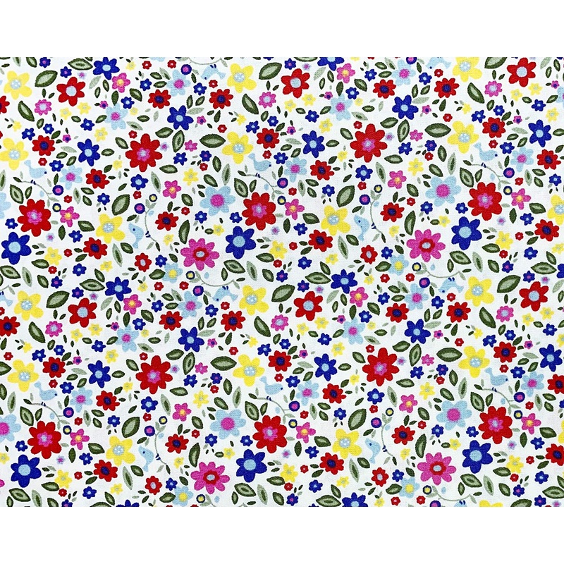 1 Metre  Spring Multi Coloured Small Floral on Ivory Background 100% Cotton Fabric x 112cm / 44
