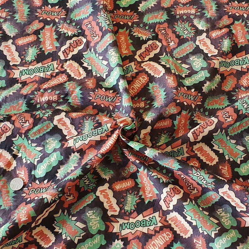 1 Metre Superhero Burgundy and Greens Polycotton Fabric x 112cm / 44