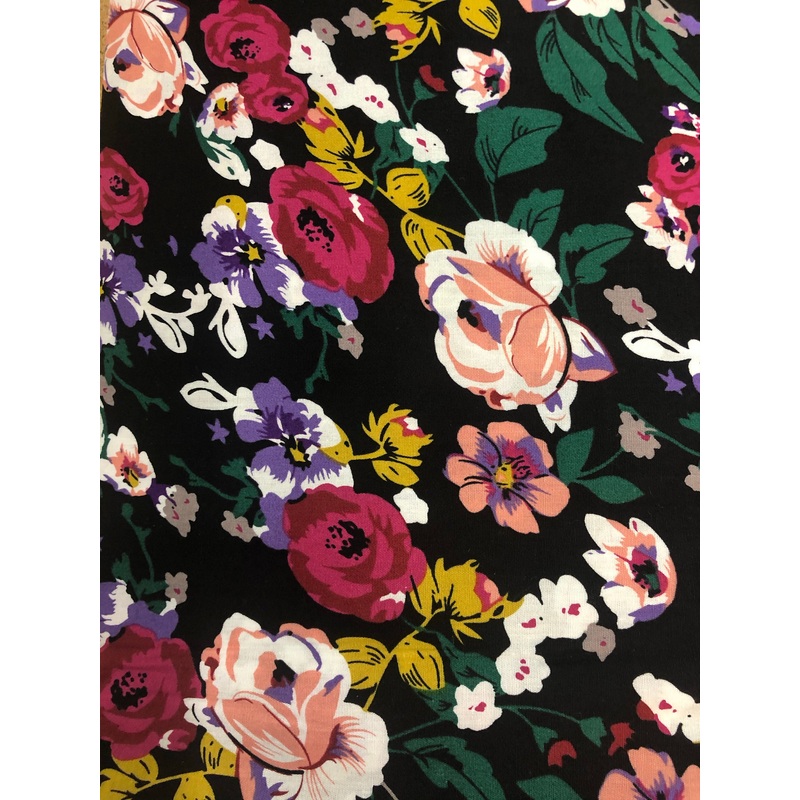 100% Cotton Poplin Fabric x 110cm – Pink Cerise Purple Dress Flowers