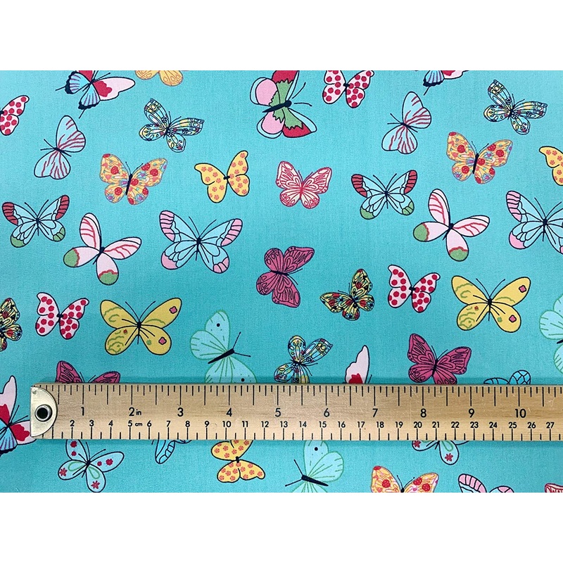 1M 100% Cotton Poplin Butterflies Butterfly on Mint Fabric Width: 110cm (45 inches)