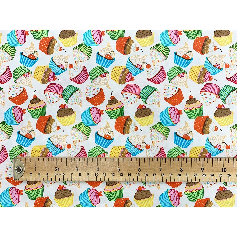 1M 100% Cotton Poplin Cupcakes on Cream Fabric Width: 110cm (45 inches) stock location b3