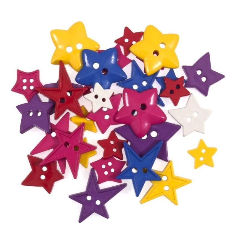 Novelty Craft Buttons Bright Stars – Pack of 20g – Assorted Colour & Size