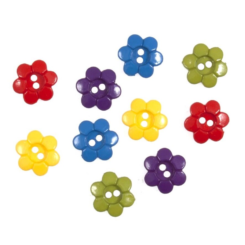 Novelty Craft Buttons – Six Petal Flowers Assorted Colour – Pack of 10