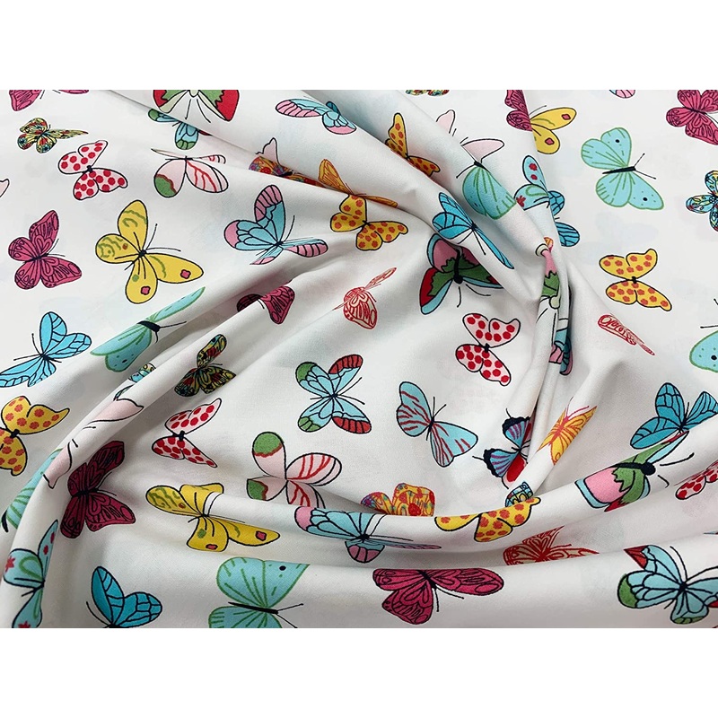 1 Metre Butterflies on Ivory 100% Cotton Fabric 43 Width