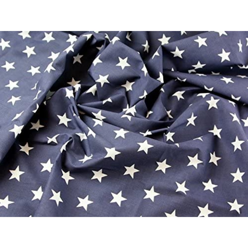 1 Metre Stars on Navy Polycotton Fabric 43 Width