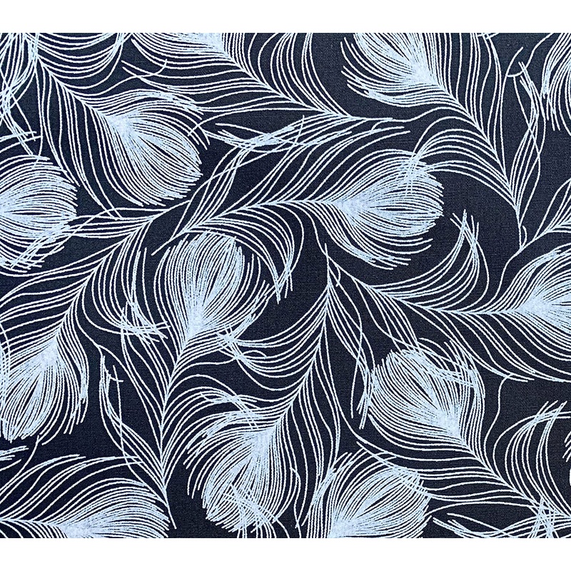 1M Feathers on Black 100% Cotton Poplin Fabric Width: 110cm (45 inches)