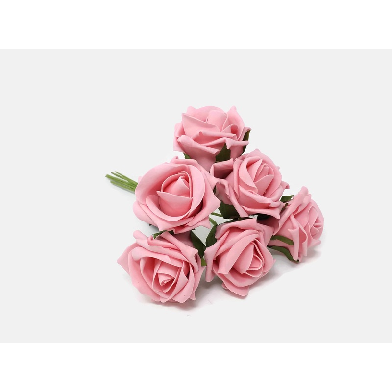 6 Head Foam Rose Bunch – Baby Pink