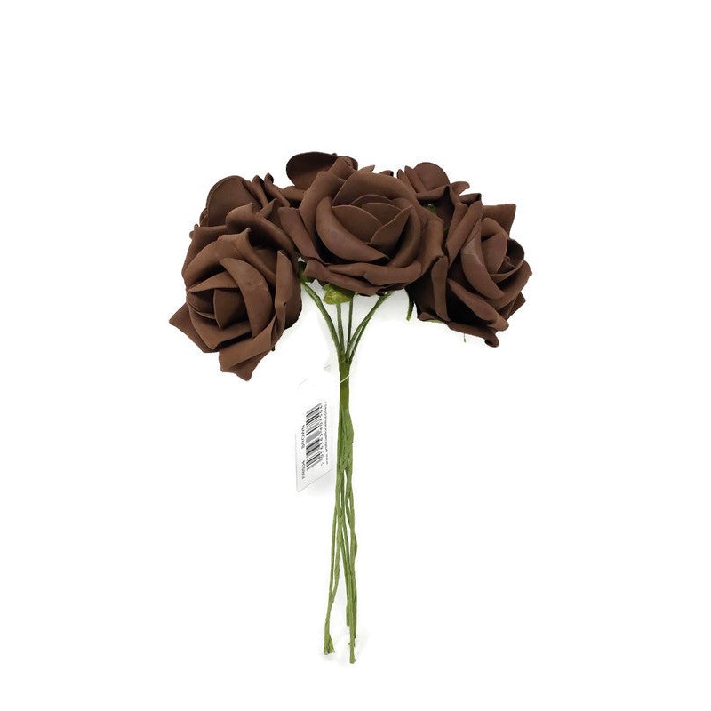 6 Head Foam Rose Bunch –  Brown