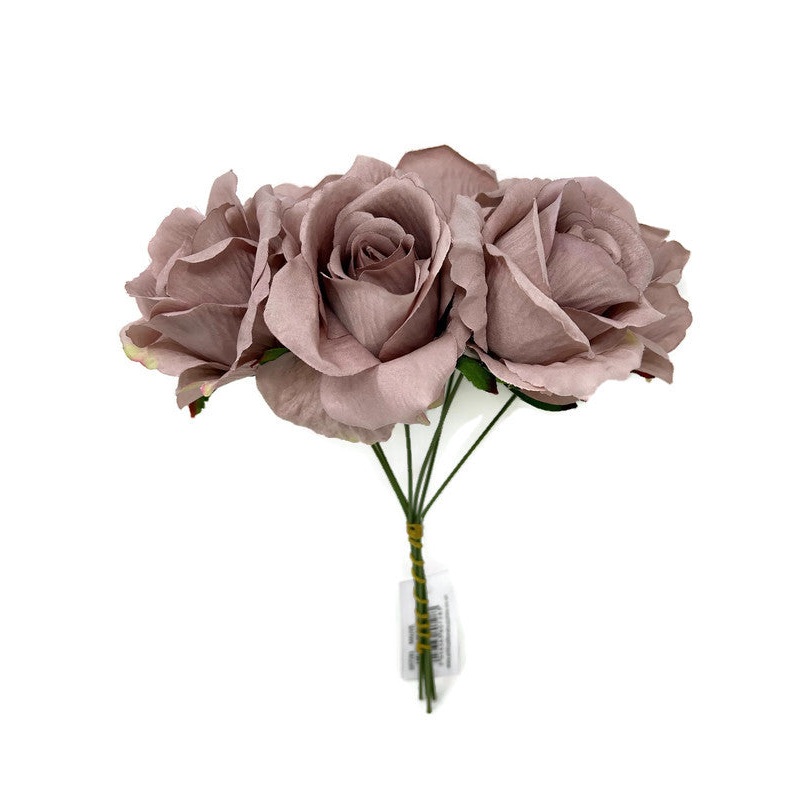 6 Wired Stem Rose Bundle x 27cm – Dusky Mauve