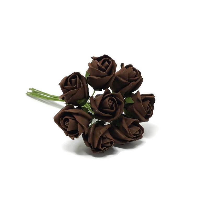 8 Head Foam Rose Bud Bunch – Brown