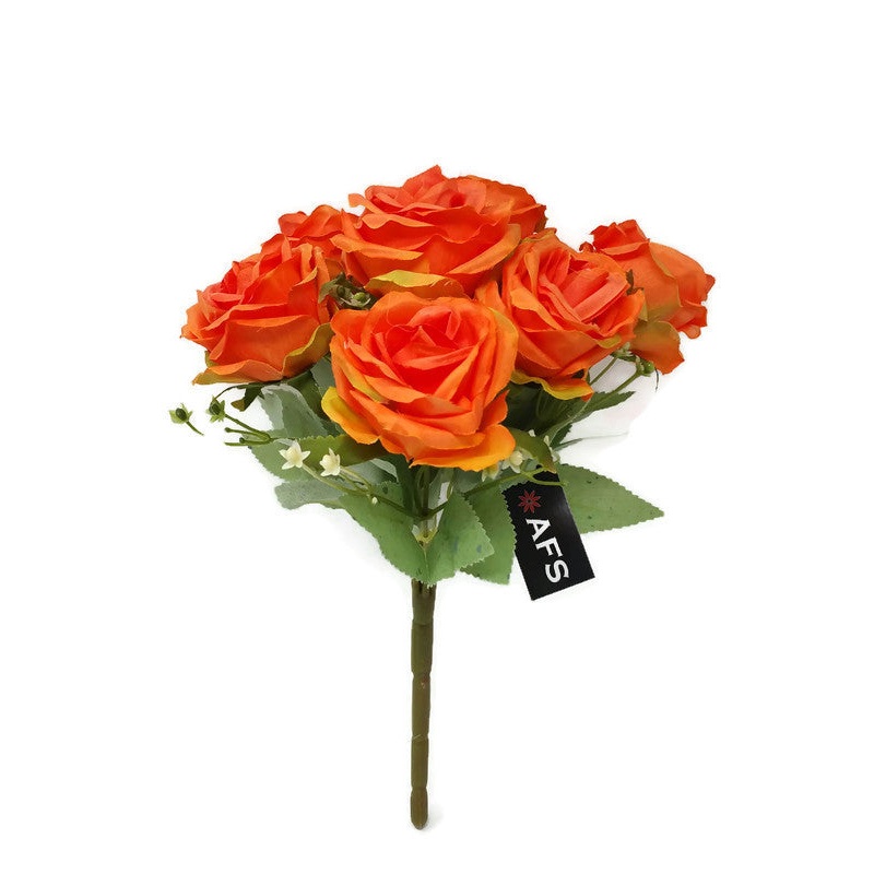 9 Head Small Tea Rose Bush – Orange