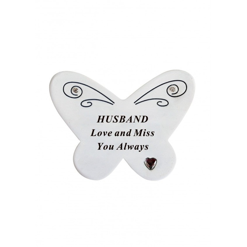 Diamante Butterfly Memorial Resin Stone – Husband