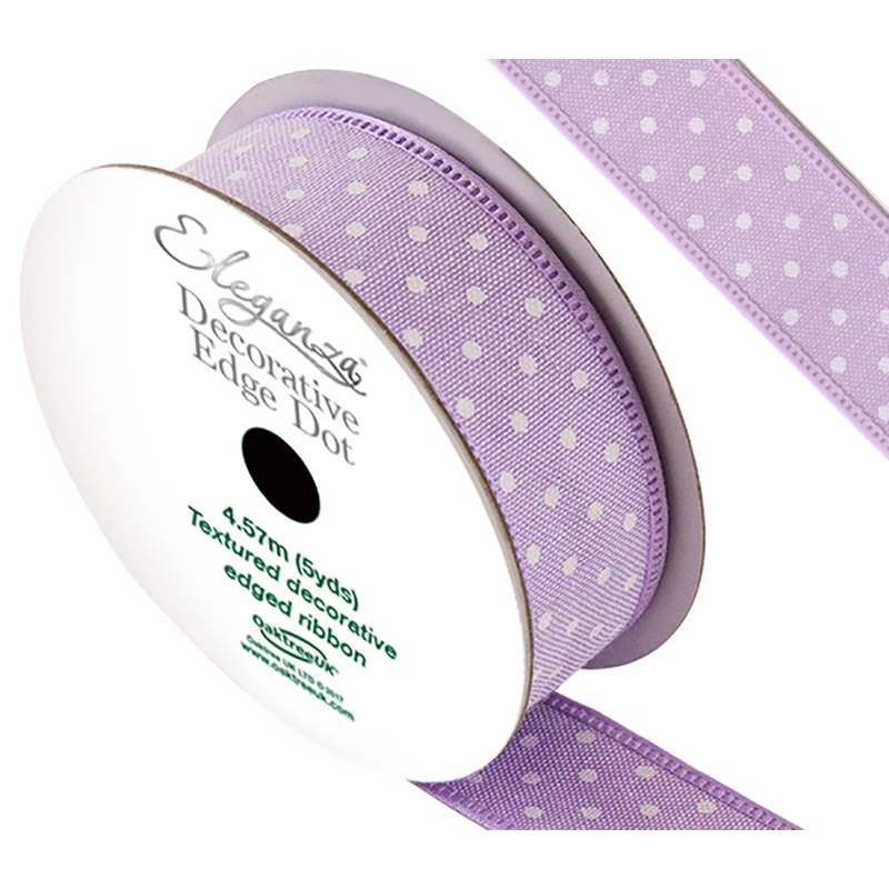 Decorative Edged Dot Ribbon – 25mm x 4.5m (5yds) – Lavender No 45