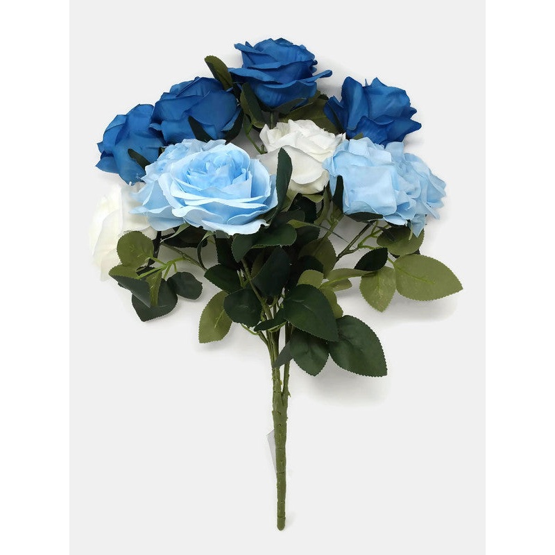 10 Head Open Rose Bush – Blue & White
