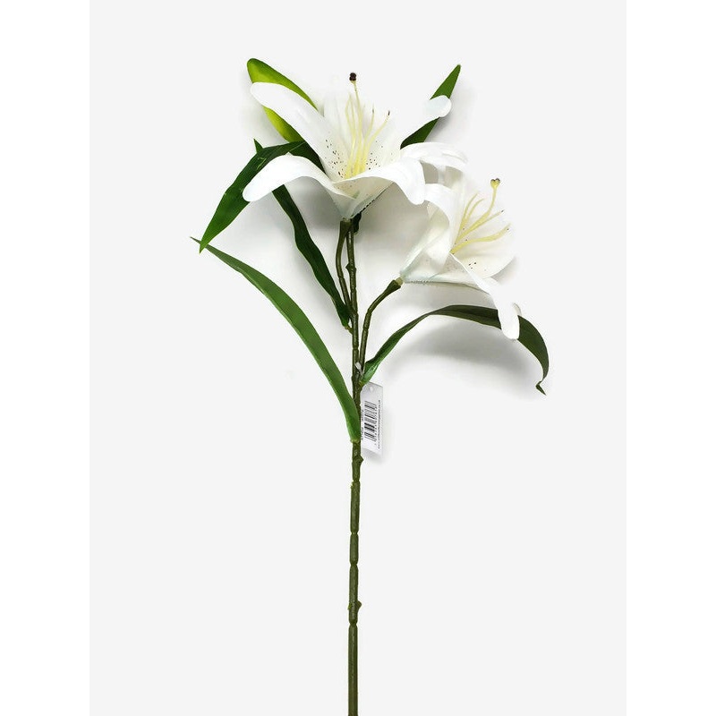 2 Head Real Touch Lily Stem x 64cm Tall – White