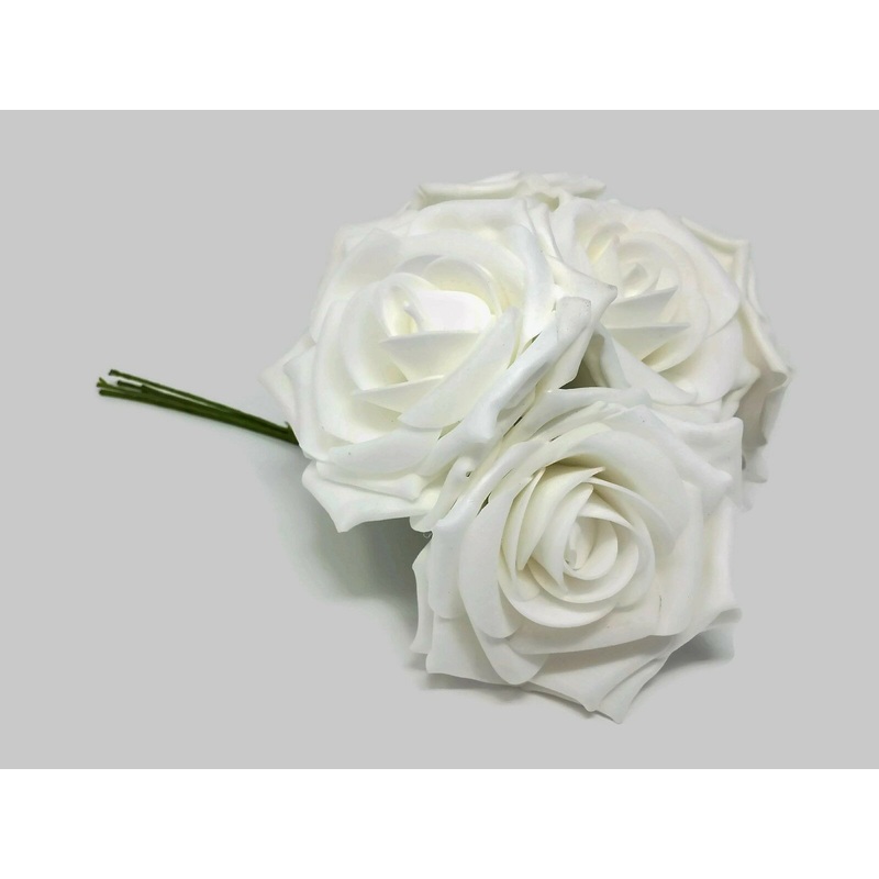 5 Head Foam Rose Bunch x 24cm – White