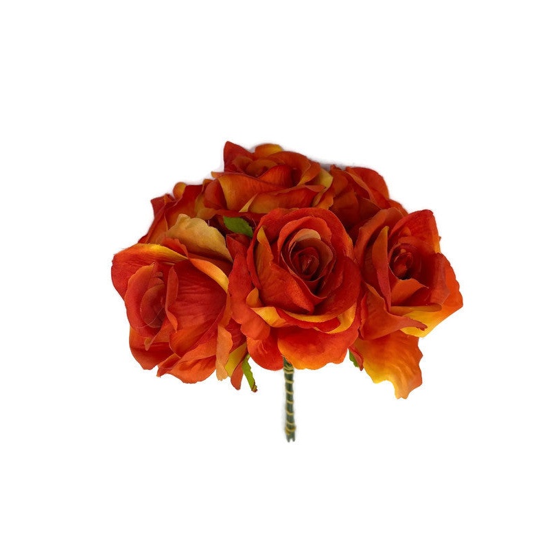 6 Wired Stem Rose Bundle x 27cm – Burnt Orange
