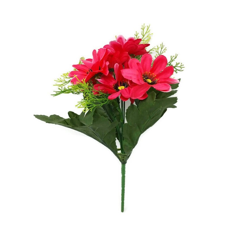 7 Head Anemone & Foliage Bush x 28cm – Cerise Pink