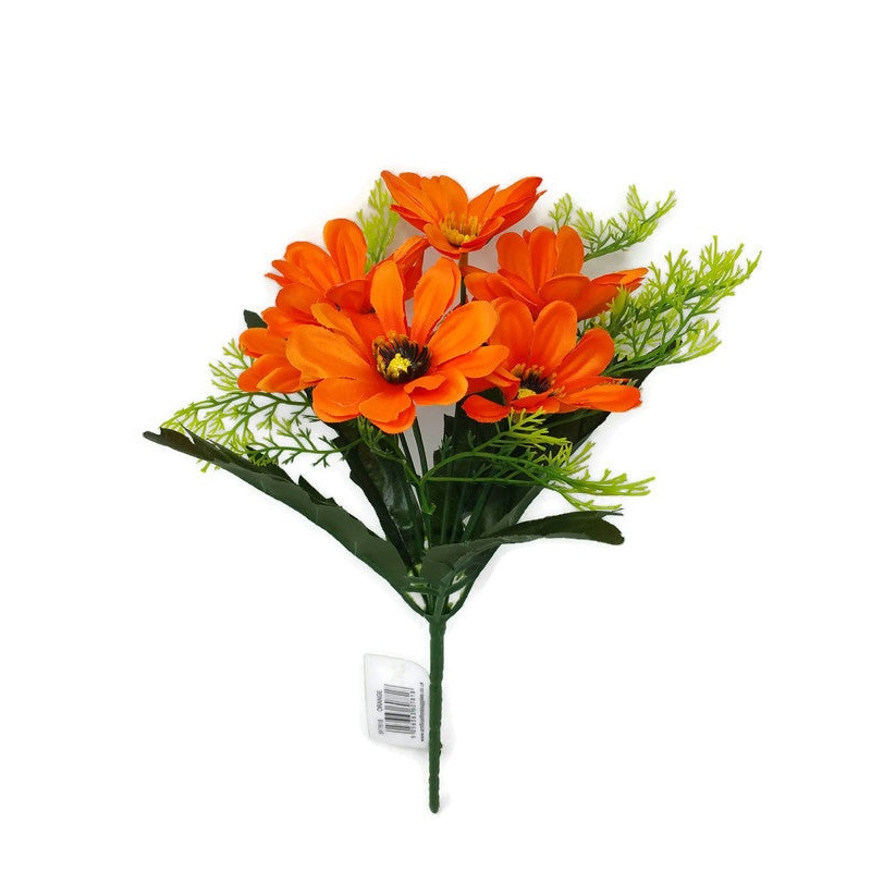 7 Head Anemone & Foliage Bush x 28cm – Yellow & Orange