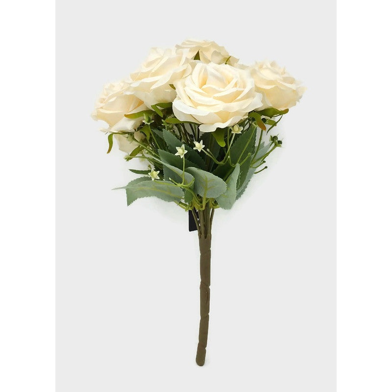 9 Head Rose & Blossom Bush x 31cm – Ivory