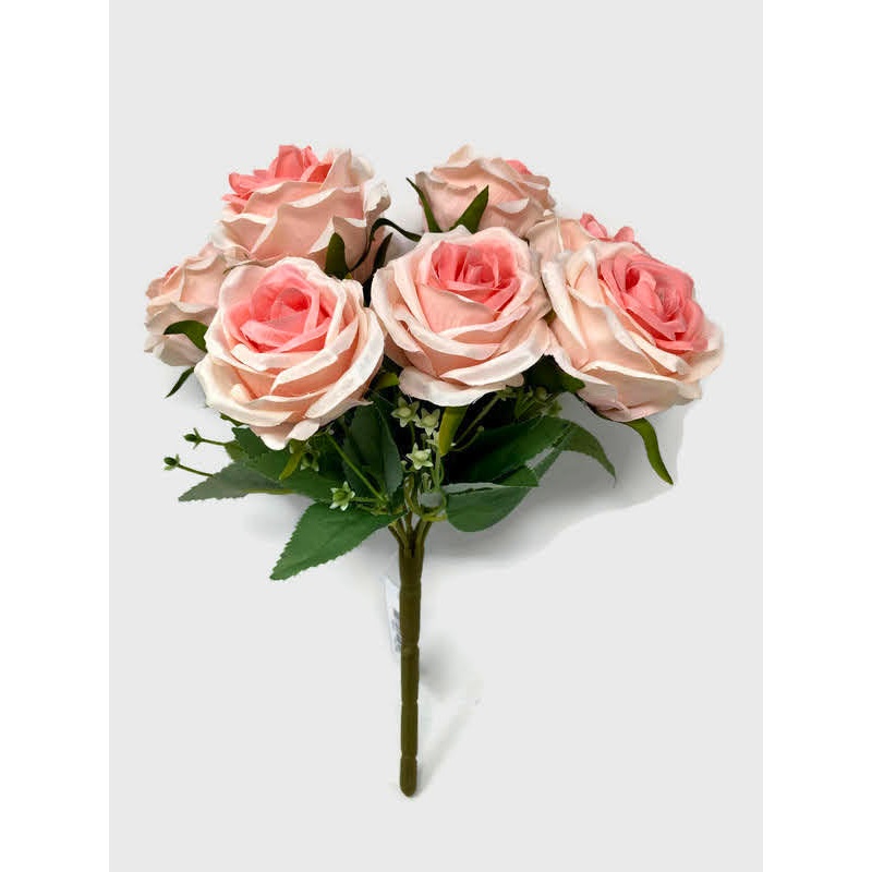 9 Head Rose & Blossom Bush x 31cm – Pink