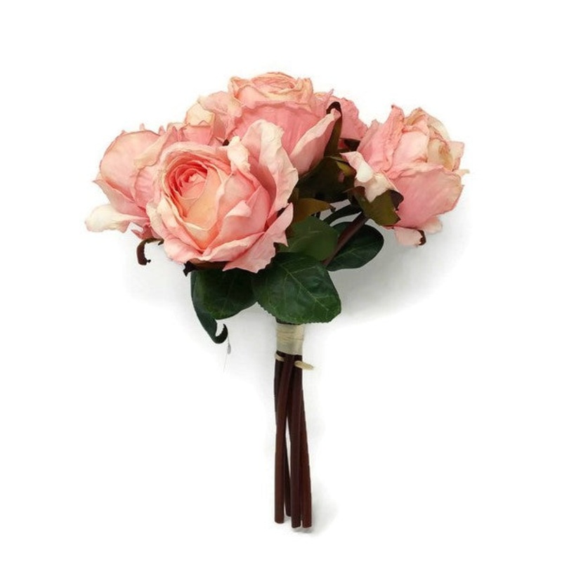 Artificial Dried Style Rose Bundle x 28cm – Pink & Cream