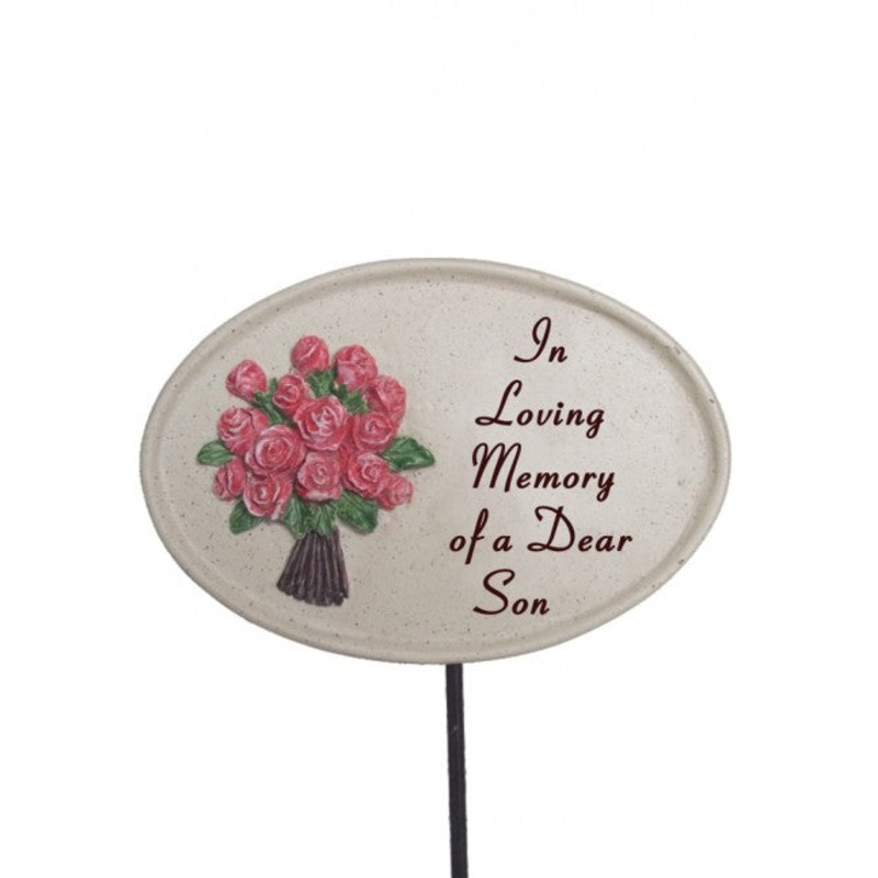 Oval Memorial Stick With Roses – Son