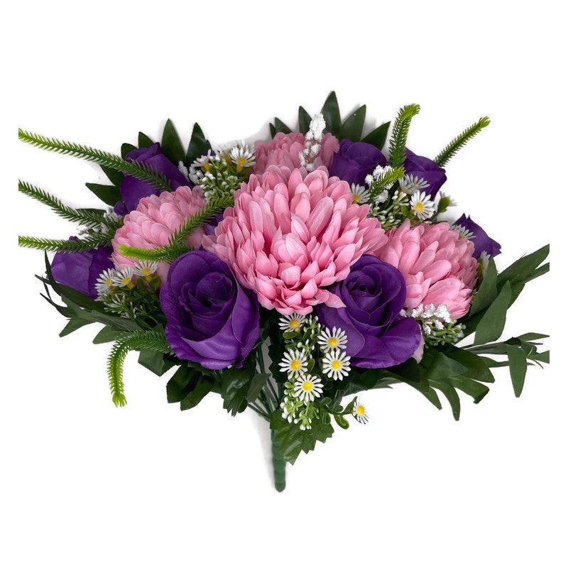 Rose Chrysanthemum & Foliage  Bush – Pink & Purple