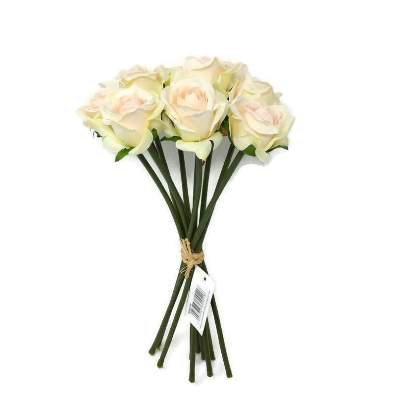10 Head 6cm diameter Rose Bunch x 30cm – Cream & Pink Blush