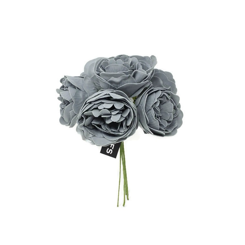 6 Head Foam Peony Bunch x 24cm – Grey